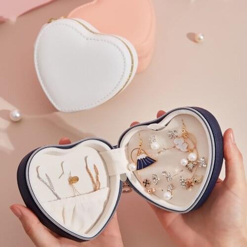 Creative Heart Shape Jewelry Box Travel Cosmetic Jewelry Casket PU Leather Storage Box Ring Lady Case Portable Jewelry Organizer