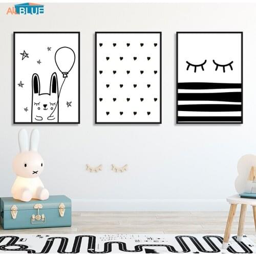 Rabbit Canvas Wall Art Nursery Posters and Prints Heart Wall Painting For Kids Nordic Style Baby Decorative Picture Child Room