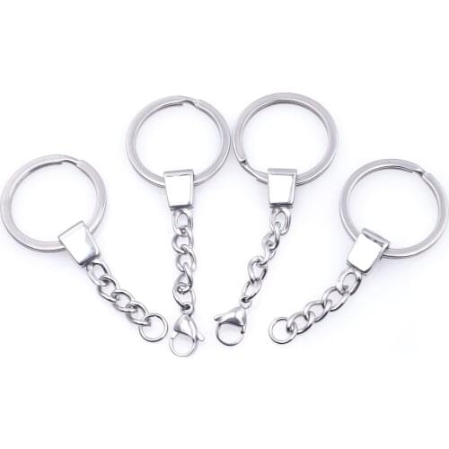10Pcs/lot Stainless Steel Round Split Keychain Keyfob Key Holder Women Men Unisex Gift DIY Keyring Jewelry Accessories Crafting