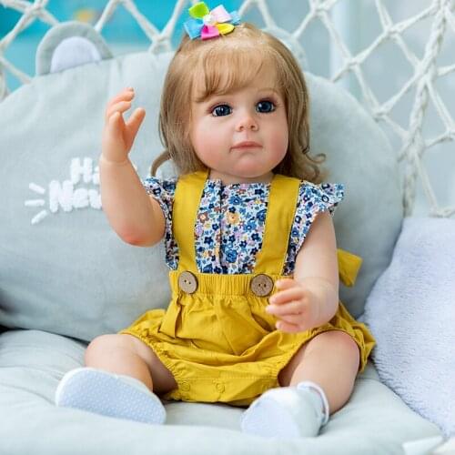 NPK 55CM Reborn Toddler Girl Princess Maggi Hand-detailed Painting Reborn Doll Rooted Brown Hair Waterproof Toy for Child