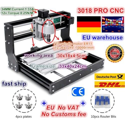 DE Free VAT Mini CNC 3018 PRO CNC Laser Engraver Wood CNC Router Machine GRBL ER11 Hobby DIY Engraving Machine for Wood PCB PVC
