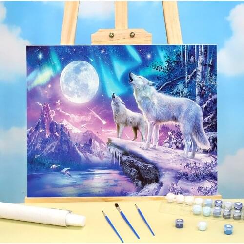 Moon And Wolf Coloring By Numbers Painting Set Acrylic Paints 50*70 Painting On Canvas Wall Decoration Children Drawing