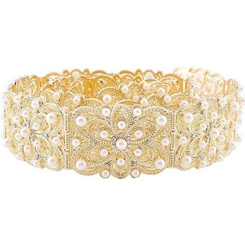 Fashion women wedding waist chain metal belt pearl crystal hollow belt bride wedding body jewelry belly chain