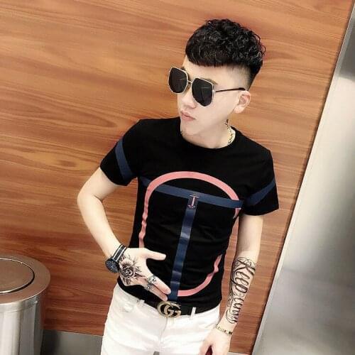 2021 mens summer new slim short sleeve T-shirt Korean mens contrast round neck T-shirt trendy mens personality half sleeve
