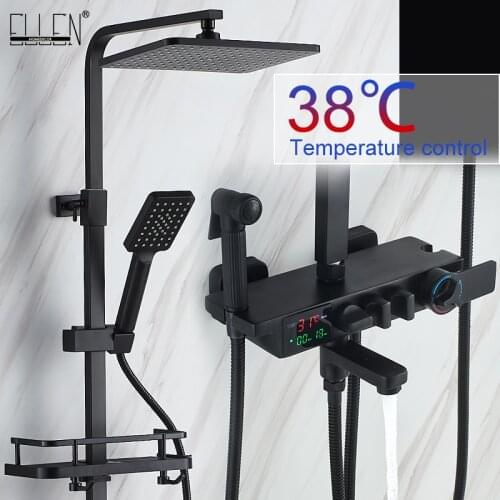 Thermostatic Rain Shower Faucet Set Wall Rainfall Shower Faucets Digital display Bath Mixer Tap Hot Cold with Hand Shower EL3901