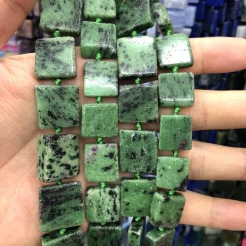 Natural Epidote Rub y Zoist Square Beads Nugget Rectangle Bead, Genuine Stone Gem Jewelry Making Beads 3strings of 15.5"