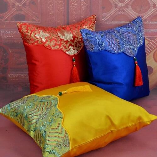 New Chinese Style Pure Color Classical Cushion Cover Tassels Jade Bead Botary Flower Fish Bright Yellow Pillowcase Seawater