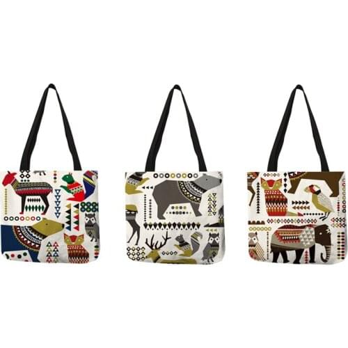 Original Unique Pattern Hand Bag Geometric Floral Animal Elephant Squirrel Bird Bear Owl Shoulder Bag Casual Daily Use Tote Sack
