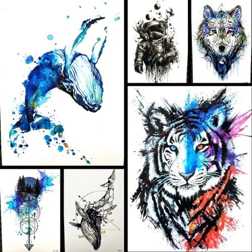 Distinctive Arrow Diamond Dolphin Whale Tattoo Waterproof Body Art 21x15cm Fish Tatoo For Men Women Fake Arm Leg Tattoo Stickers