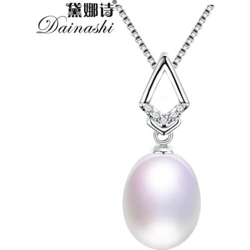 Dainashi 100% Genuine Natural Freshwater Oval Pearl Necklace Hot Sale 925 Sterling Silver Zircon Pendant Fine Jewelry for Women