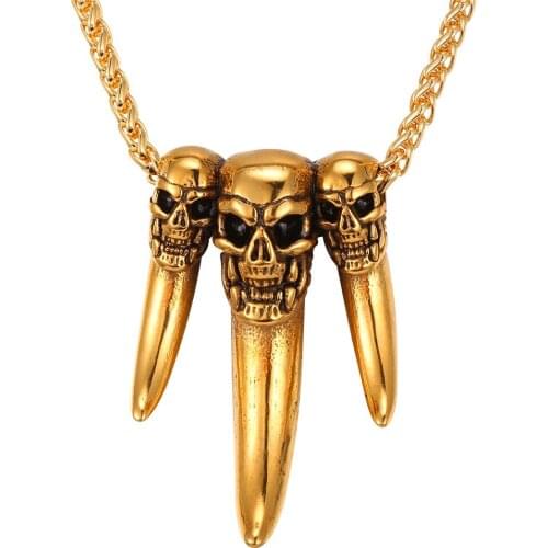 Collare Skull Spike Necklaces & Pendants Gold/Black Color Stainless Steel Punk Rock Statement Necklace Women Men Jewelry P029