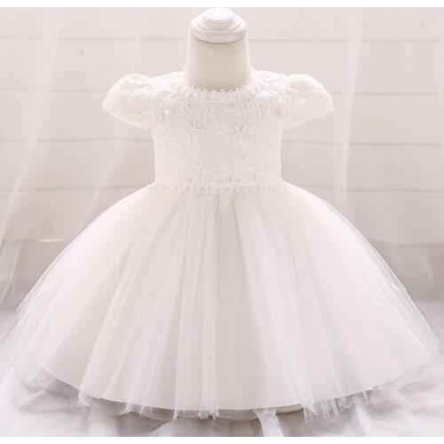 Short Sleeve Baby Girl Dress Christening 1 Year Birthday Dress For Girl Baby Clothes Child Princess Dresses Pearls Clothing