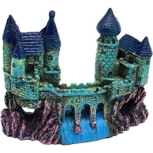 Resin Artificial Castle Fort With Bridge Waterfall Fish Aquarium Decorations European Retro Castle Fish Tank Miniature Ornaments