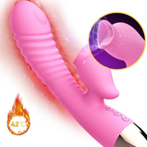 Silicone G spot Heating Dildo Vibrator Clitoris Stimulation Licking Tongue Sucking Vibrator Vaginal Massage Sex Toys For Woman