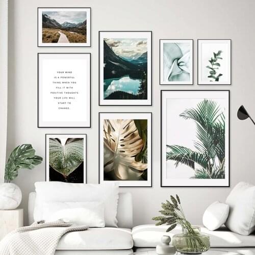 Modern Golden and Green Leaves Landscape Inspirational Quotes Canvas Paintings Wall Art Prints Poster Pictures Living Room Decor