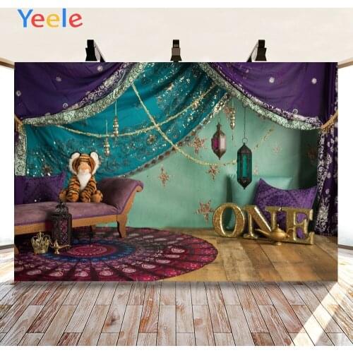 Yeele Baby One Birthday Purple Sofa Curtain Wood Flooring Background Backdrop Photophone Photo Studio for Decor Customized Size