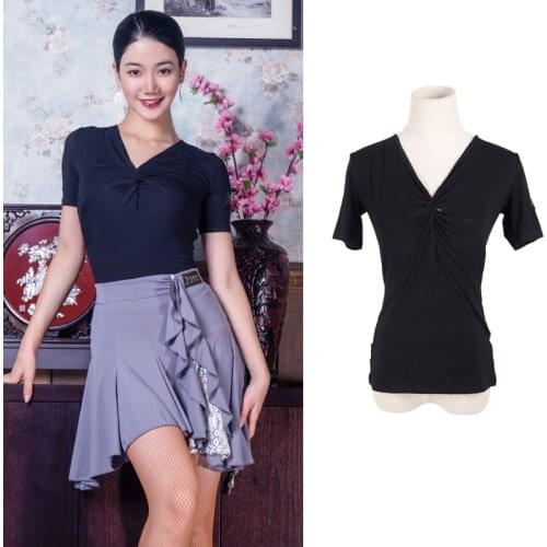 Latin Dance Clothes Female Adult New Practice Clothes V-Neck Short-Sleeved Dance Yoga Shirt Women Latin Dance Costumes DN9579