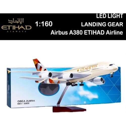 1/160 50CM Airplane Airbus A380 ETIHAD Airline Model Light Landing Gear Diecast Plane Airliner Collection Kids Boys Toys Display