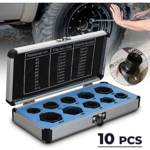 10Pcs Damaged Nut Bolt Remover 9-19Mm Car Garage Mechanics Equipment Tool Extractor Threading Hand Tools Kit For Home