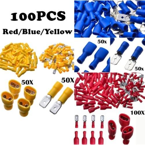 100cs 12-10/16-14/22-18AWG Insulated Seal Spade Wire Connector Female Crimping Terminals Electrical Crimp Terminal Set