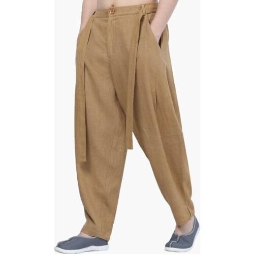 5color spring&summer Ramie cotton buddhist lay meditation bloomers casual pants zen shaolin monk kung fu trousers blue/gray/red