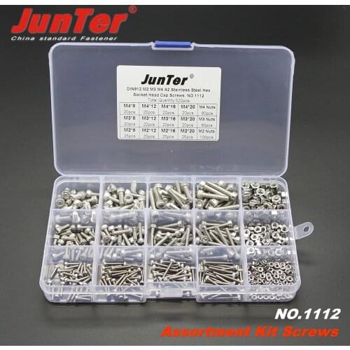 520pcs M2 M3 M4 A2 Stainless Steel DIN912 Allen Bolts Hex Socket Head Cap Screws With Nuts Assortment Kit NO.1112