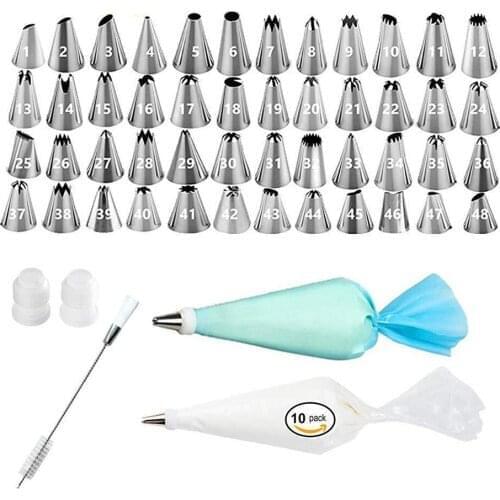 62Pcs Icing Piping Cream Pastry Bag Icing Piping Nozzles Tips Brush Cake Decorating Tools Set