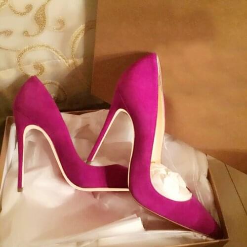 Brand Suede High Heel Shoes 12cm Stiletto Heels Pointed Toe Bride Wedding Shoes Pink Red Blue Shallow Party Shoes Big Size 45