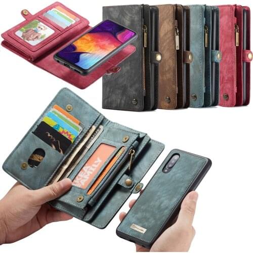 For Samsung A20 A30 A40 A50 A70 A80 A51 A71 4G Case Zipper Wallet Purse Luxury PU Leather Magnetic Removable Flip Cover Etuis