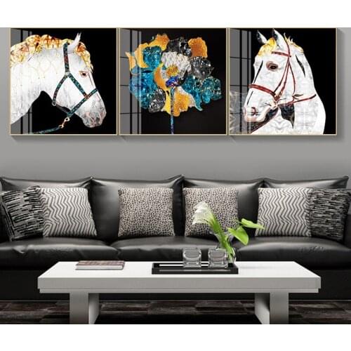 Home Decoration Canvas Horse Geometric Flower Painting Print Wall Art Picture Watercolor Creative For Living Room Modular Poster