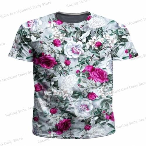 2021 New 3D Highlighting Floral T-shirt Fashion Graffiti Interesting Harajuku Casual Breathable Oversized Shirt Ladies Men Tees
