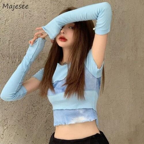 T-shirts Women Patchwork Design Cool Tie Dye Streetwear Harajuku Slim Crop Top Sexy Summer Ladies Leisure Fashion Popular New