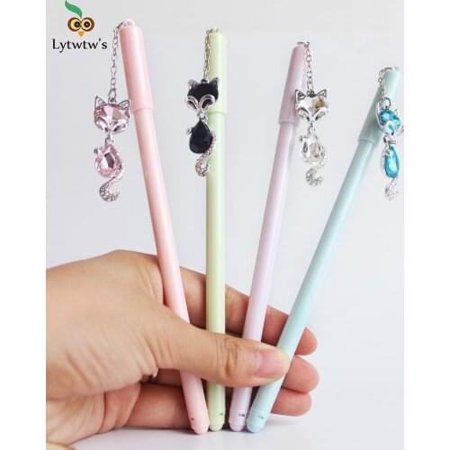 1 Piece Lytwtws Gel Pens Cartoon Pendant Cat Black Colored Gel-Ink Pens For Writing Cute Stationery Office School Supplies