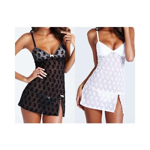 Hot Women Sexy Lingerie Sleepwear See Through Chiffon Lace Dress Push Up Padded Bra Sexy Underwear Babydoll Lingerie Sleepwear