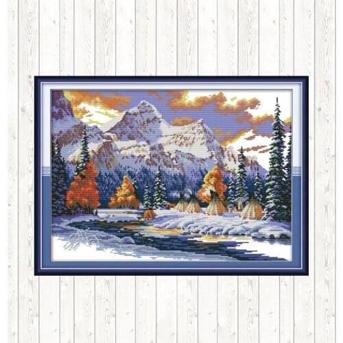 Camping In Winter Cross Stitch Embroidery Kits Stamped Home Decor DIY Handmade Needlework Canvas 11CT 14CT New Year Home Decor