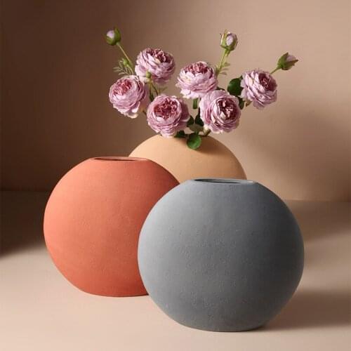 Ceramic Circular Vase Morandi Flower Pot Cafe Office Ornaments Living Room Desktop Decoration Garden Accessories Home Decor