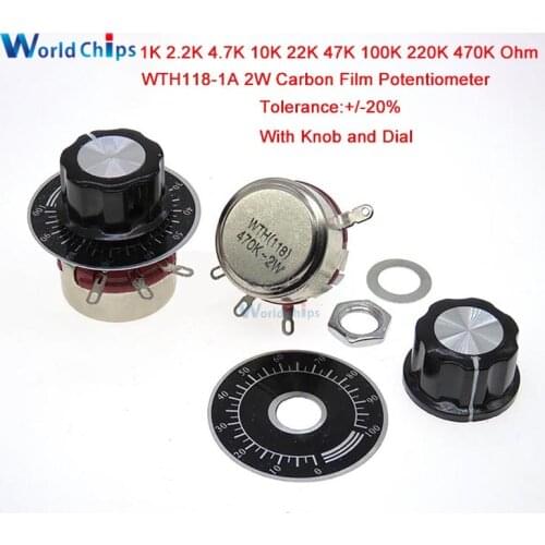 1set WTH118 DIY Kit Parts 2W 1A 1K 2.2K 4.7K 10K 22K 47K 100K 220K 470K Ohm 3Pin Linear Taper Rotary Potentiometer with Cap Dial