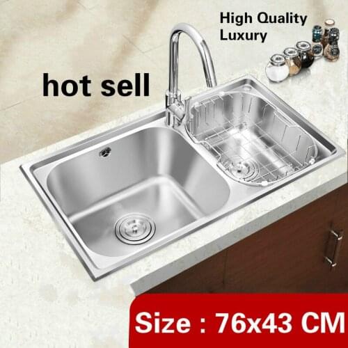 Free shipping Apartmen high quality wash vegetables high volume kitchen double groove sink luxury 304 stainless steel 76x43 CM
