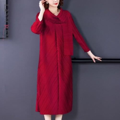 LANMREM 2021 Autumn Three Quarter Sleeves Irregular Collar Elegant Dress For Women Causal Loose Dresses Female Clothing 2C350