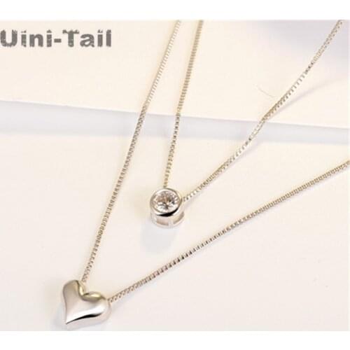 Uini-Tail hot new 925 sterling silver heart-shaped double-layer necklace Korean fashion temperament trend wild jewelry GN981