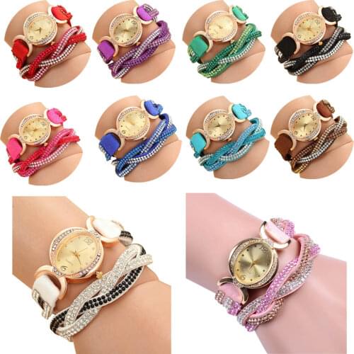 Candy Color Fashion Rhinestone Winding Belt PU Leather Weave Bracelet Watch South Korean Oval Dial Women Quartz Watch LL
