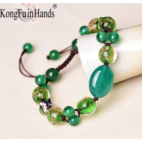 Fashion Women Charm Retro Hand-Woven Bracelets Green Elegant Accessories Ethnic Style Ladies Bracelet Adjustable Jewelry Gifts