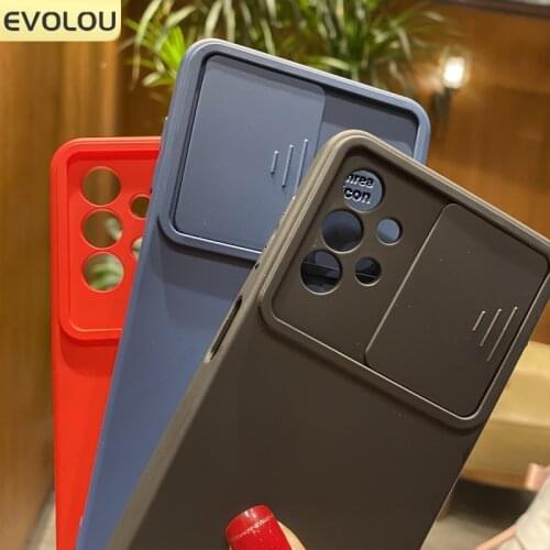 Soft Silicone Phone Case for Samsung A32 4G A12 A21S A52 A72 Slide Camera Lens Protection Back Cover for Samsung A10S A02S