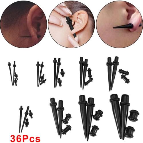 36Pcs Punk Crylic Ear Gauge Taper Tunnel Plug Expander Stretching Piercing Kit Sets 2019 Body Piercing Jewelry Ear Expanders