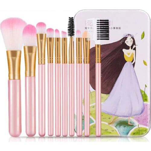 10Pcs / lot New makeup brush set eye shadow lip brush beginner beauty tools with iron box