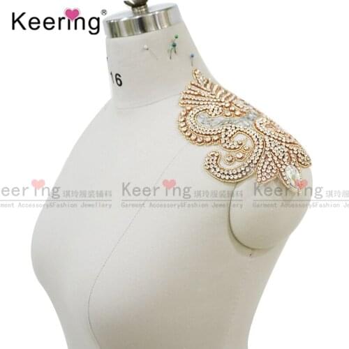 Rose gold Popular Handmade Rhinestone Patch For Wedding Dress WRA-934