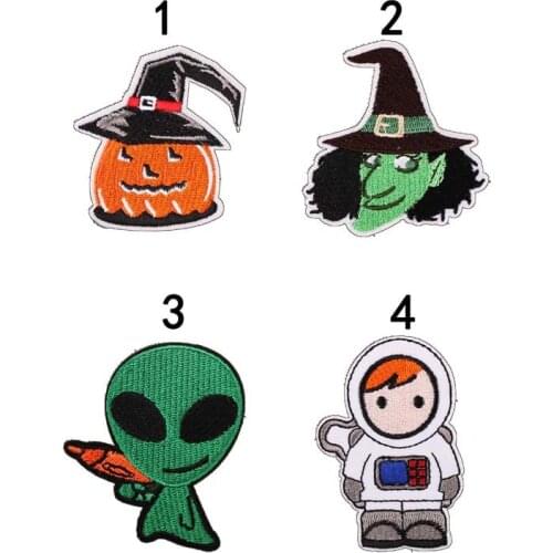 Halloween Pumpkin Iron on Patches for Clothing Stickers Stripes Appliques on Clothes Alien Embroidery Badges for Backpack