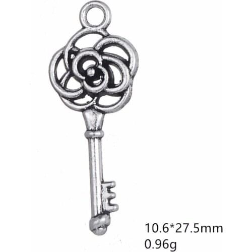 NEW 2021 Tibetan Silver Plated Vintage Rose Key Charms Pendants Fit Bracelet DIY Making Jewelry Findings