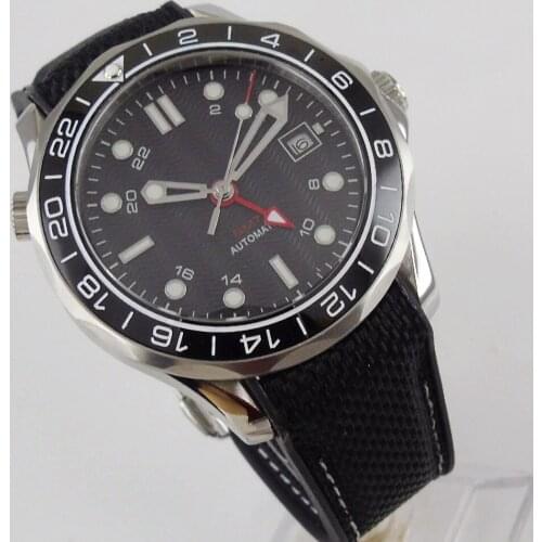 New Arrival Mechanical Men Watch Sapphire Glass Date GMT MingZhu 3804 Rubber Band Rotating Bezel