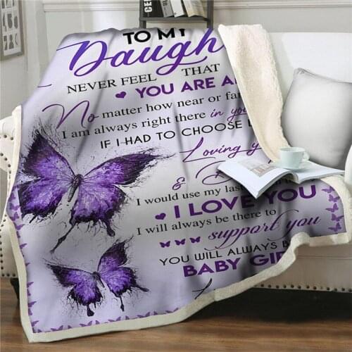 BeddingOutlet Flying butterfly Sherpa Blankets for Beds sofa Plush Throw Blanket Letter To My Daughter Express Love gift Blanket